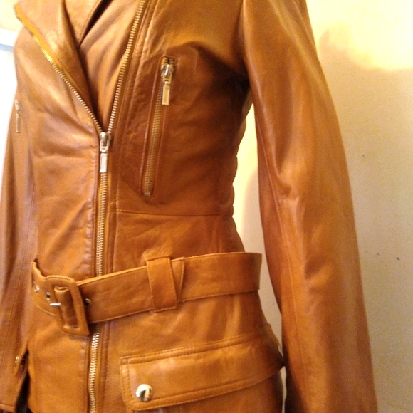 Ladies Medium Brown Leather Moto Jacket by Feminine Touch - Picture 3 of 16